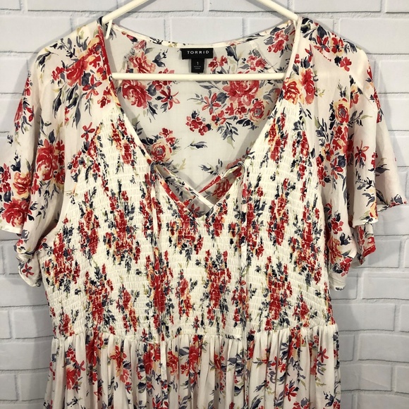 SOLD! TORRID Floral Smocked Challis Skater Dress - Picture 4 of 8